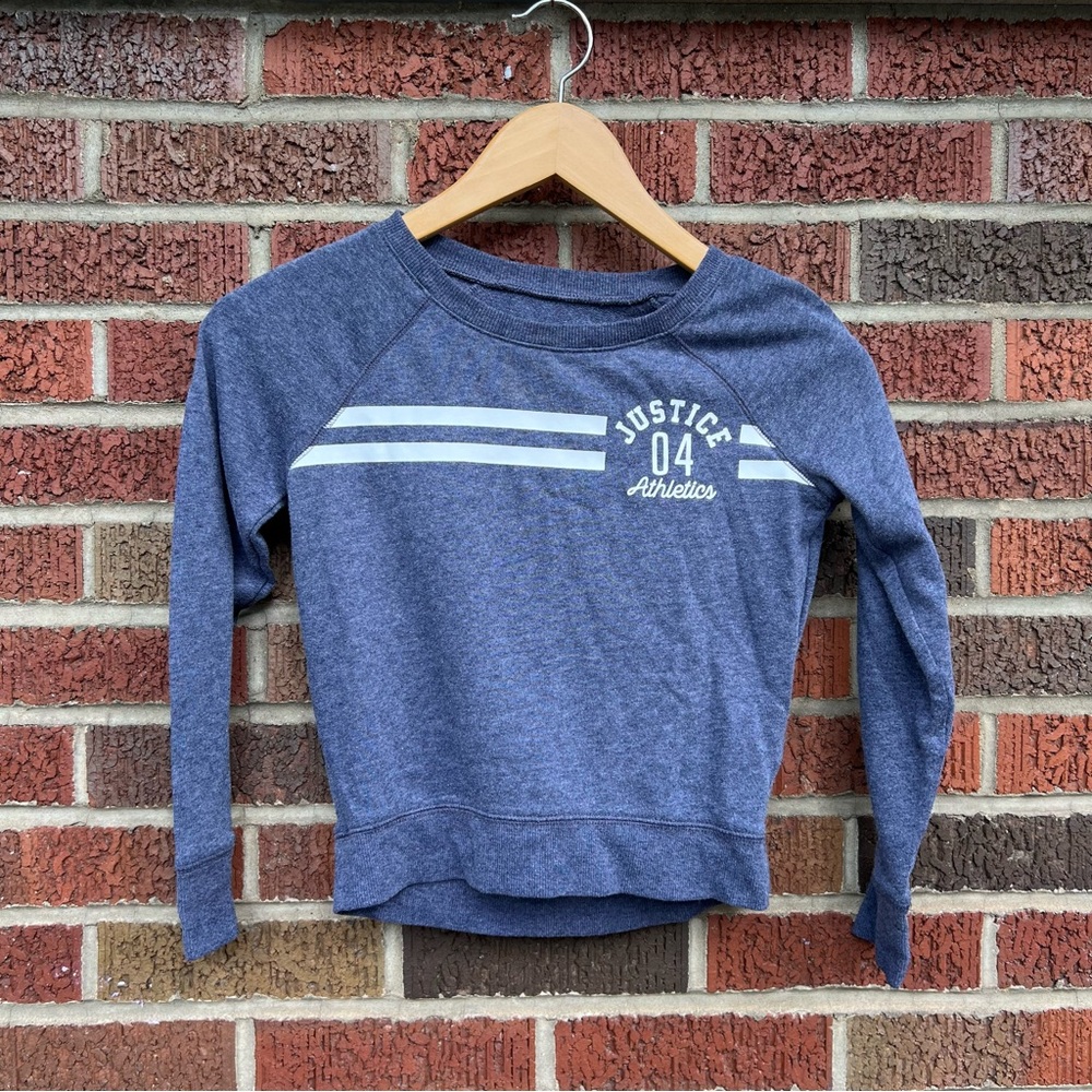 Justice Marled Blue and White Varsity Striped Long Sleeve Tee Shirt